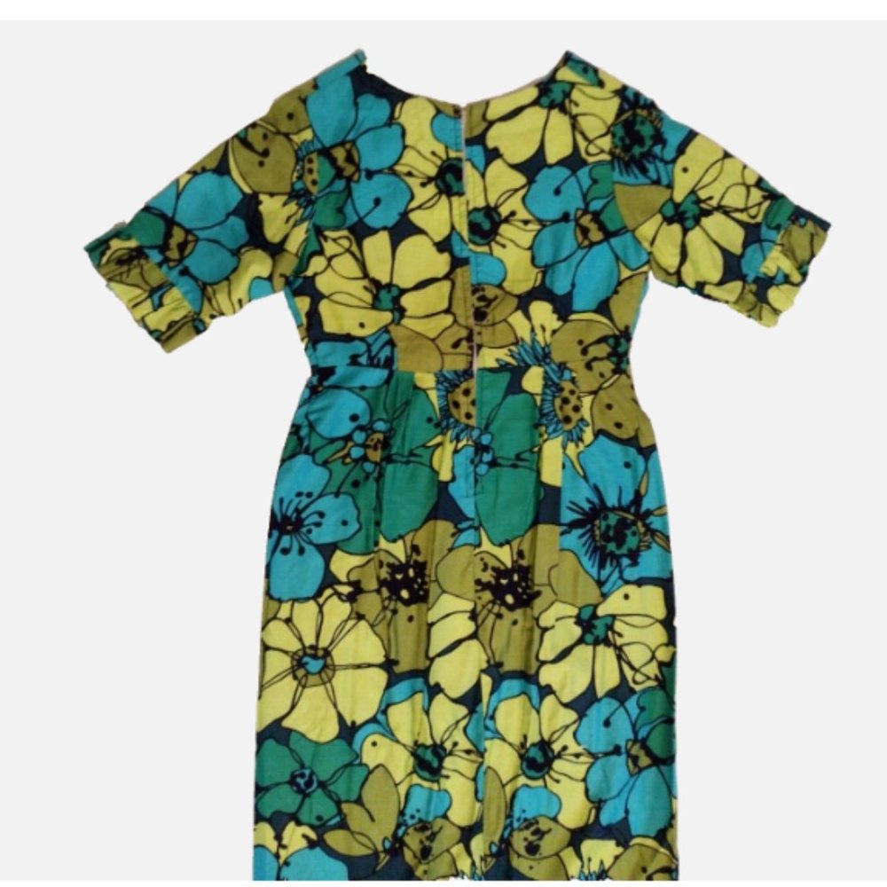 Vintage 60s 70s Handmade Maxi Dress Colorful Mod Flower Power Size M - Picture 10 of 11